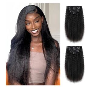 Kinky Straight Clip in Hair Extensions Real Human Hair 7Pcs 120g